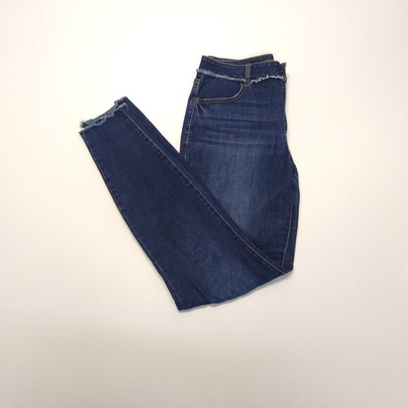 Maurices DenimFlex M Long High Rise Dark Fray Waist Jegging Sandblasted Wash EUC - Picture 4 of 9